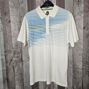 PGA Tour Golf Men’s XL Polo Shirt Pro Series Motion Print White Blue Stripe